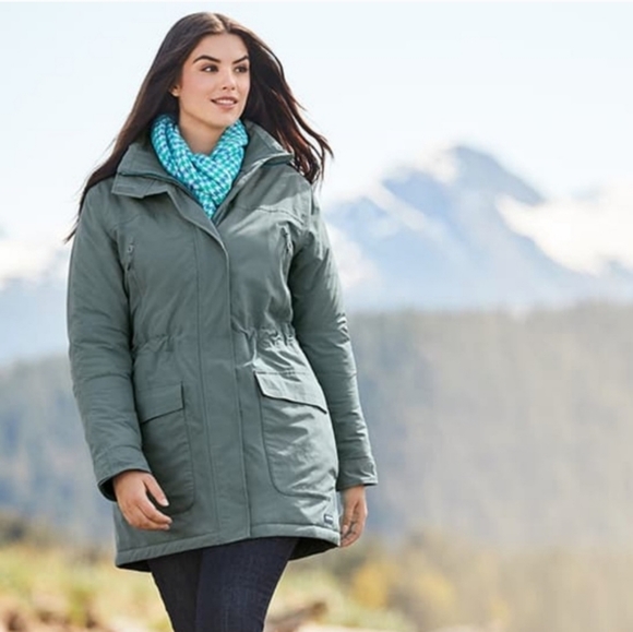 Lands' End Jackets & Blazers - Land’s End Women's Squall Parka Waterproof Hooded Mid Thigh  Sage Green Size XL